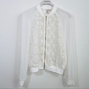 Beautiful Versatile Wear White Chiffon & Lace Jacket w Zipper Closure Size 4